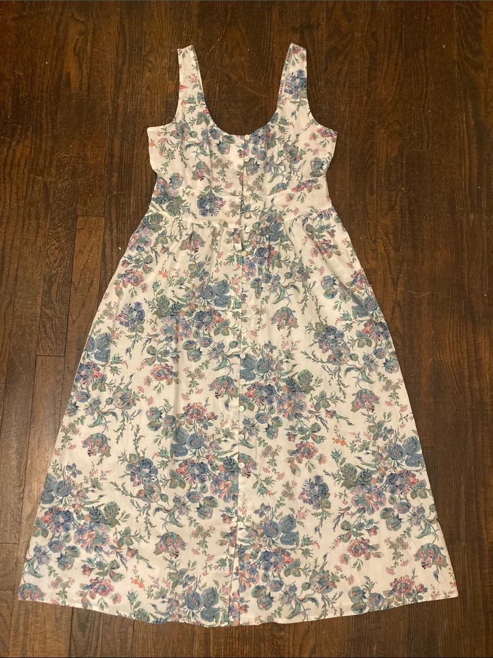 J. CREW White Floral Sundress with Blue and Pink Blooms, Size 6